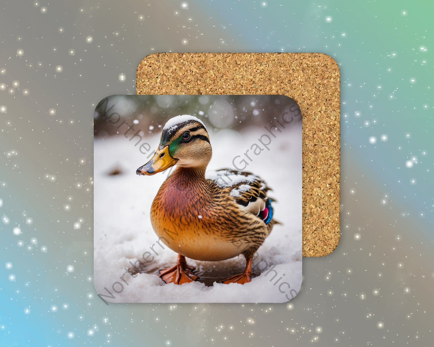 Feathers in the Snowfall Winter Square Coaster