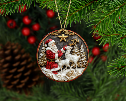 Santa With White Reindeer Family Christmas Ornament