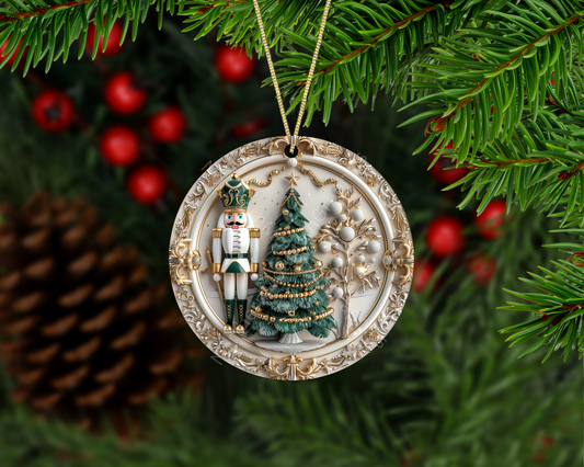 Green & Gold Nutcracker and Luxe Christmas Tree Christmas Ornament