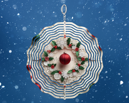 Holly Snowflake Wreath Wind Spinner