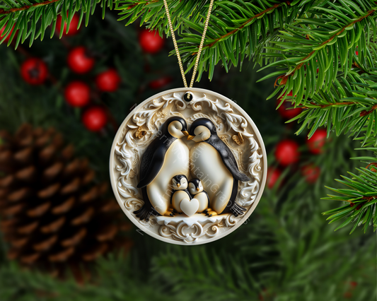 Arctic Harmony – Penguin Parents & Chicks Christmas Ornament