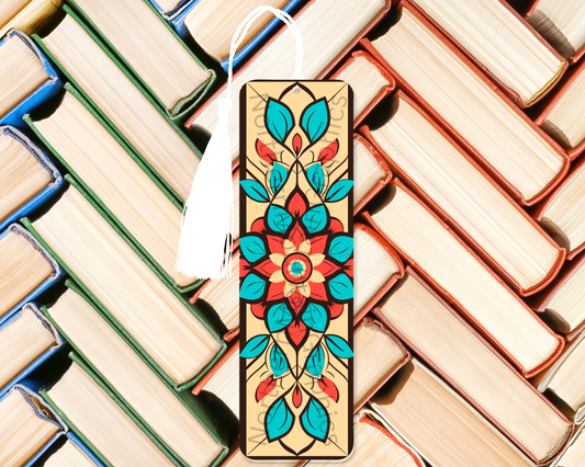 Teal & Coral Symmetry Floral Bookmark