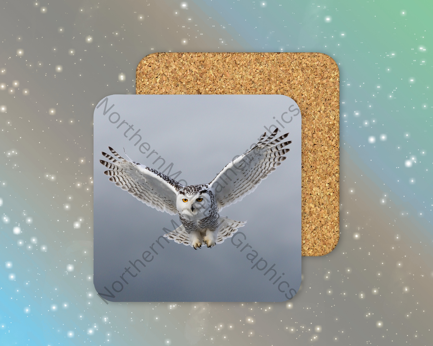 Silent Wings of the North Owl Winter Square Coaster