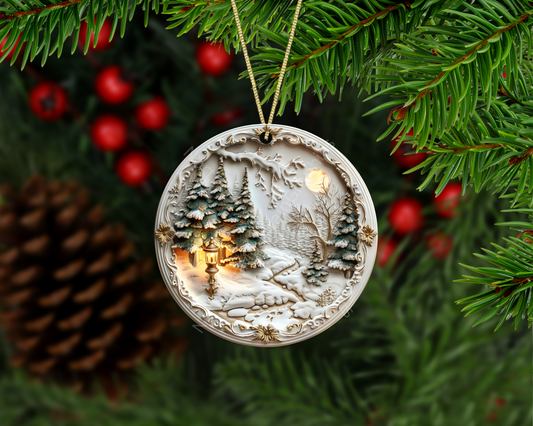 Elegant White Woodland Lantern Christmas Ornament