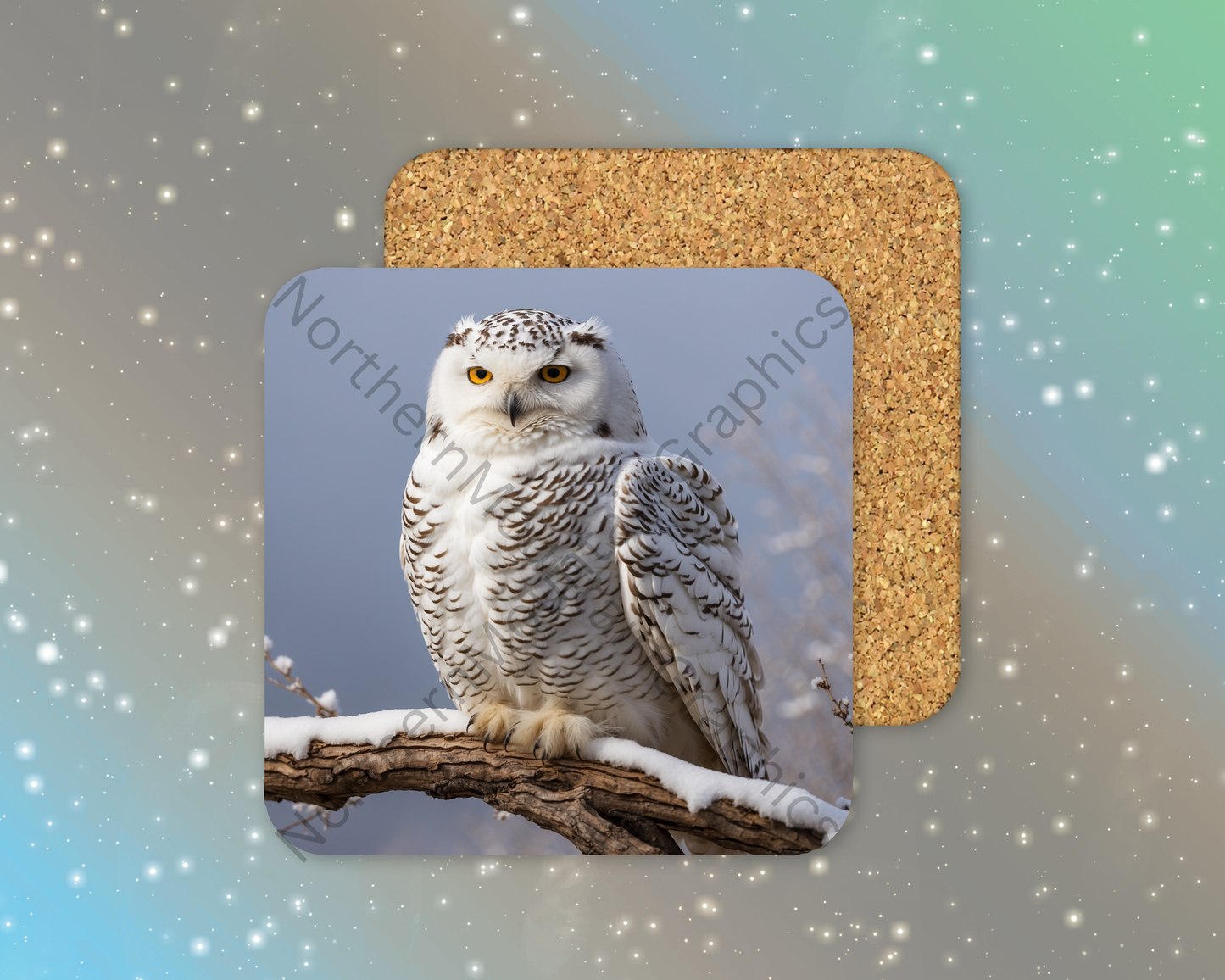 Eyes of the Arctic Dawn Owl Winter Square Coaster
