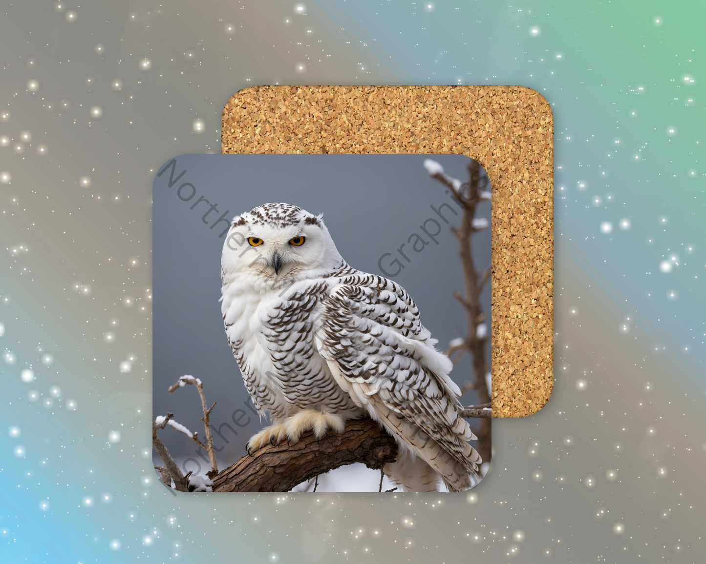 Guardian of the Frozen Realm Owl Winter Square Coaster