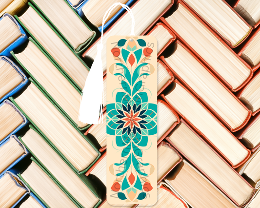 Modern Teal & Coral Floral Bookmark
