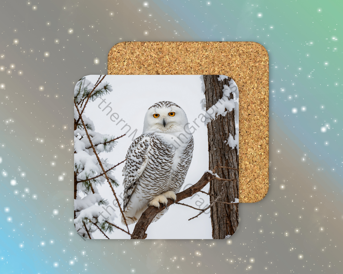 Winter’s Silent Watcher Owl Winter Square Coaster