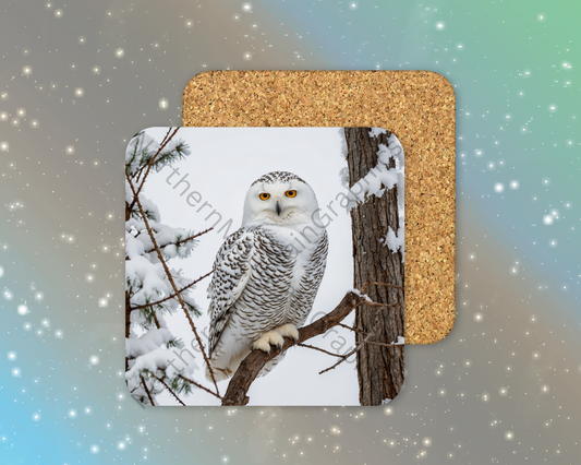 Winter’s Silent Watcher Owl Winter Square Coaster