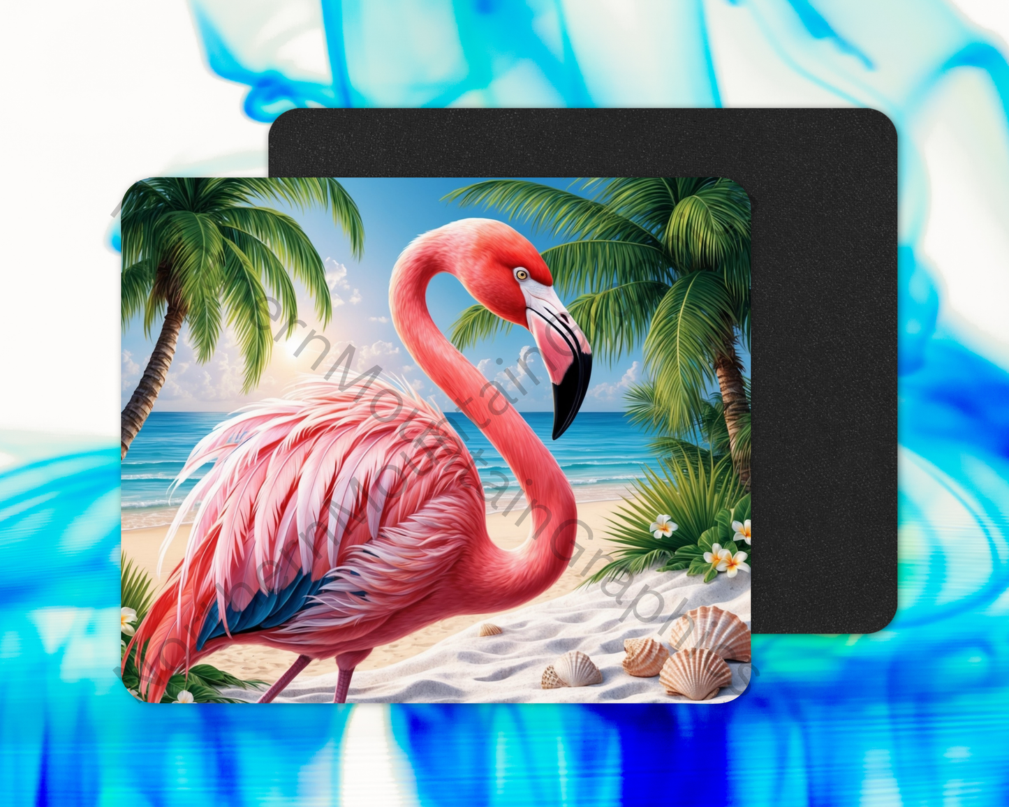 Sunlit Coastal Flamingo Mouse Pad