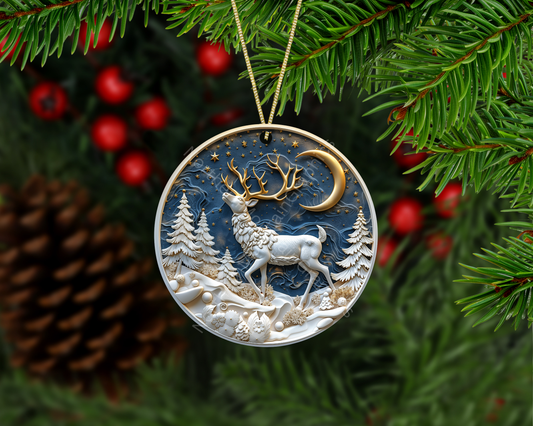 Reindeer Gold & Ivory Christmas Ornament