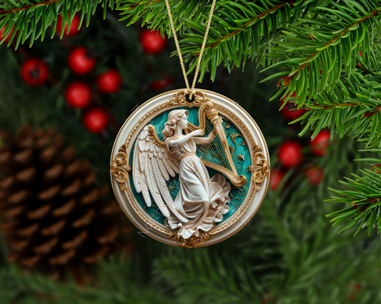 Guardian Angel With Harp Christmas Ornament