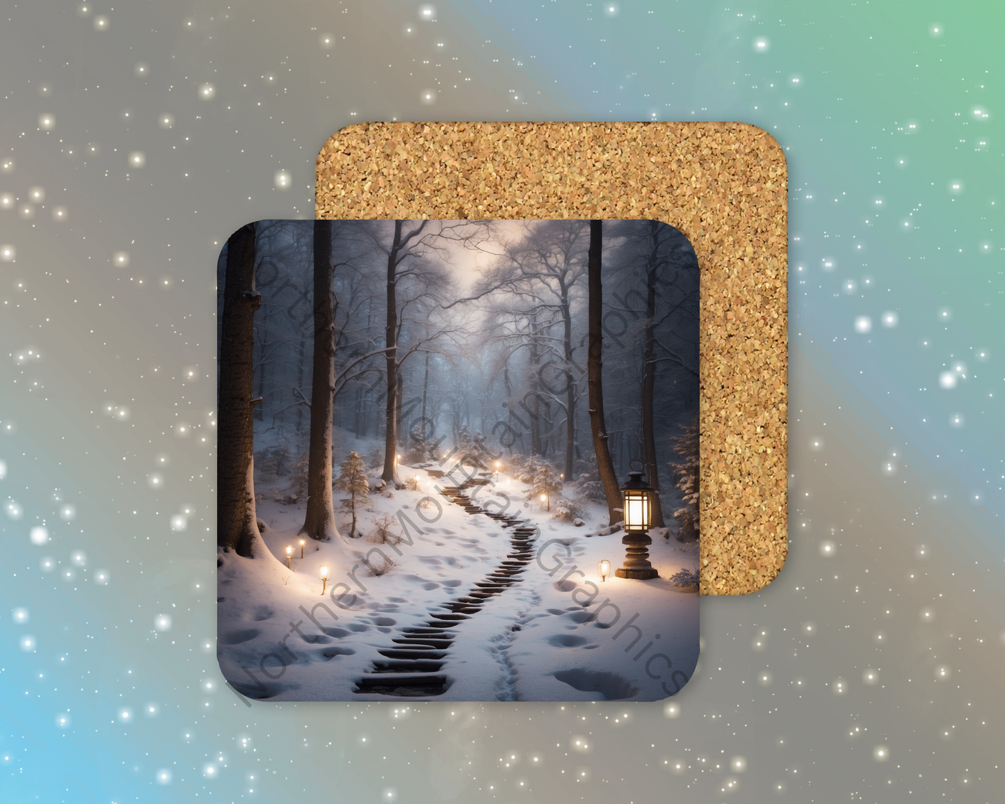 Path of Winter Lanterns Winter Square Coaster
