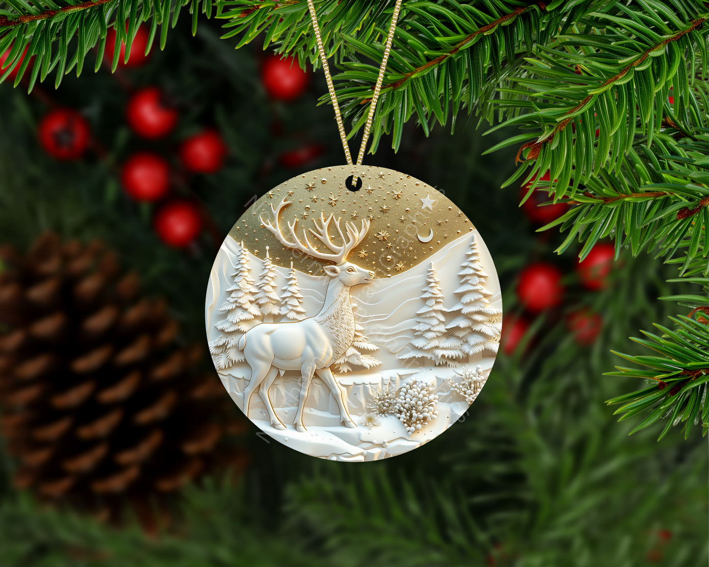 Golden Night Winter Christmas Ornament