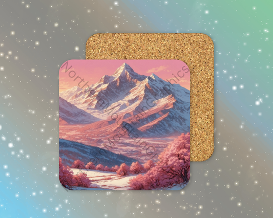 Blossom Sunset Mountains Winter Square Coaster