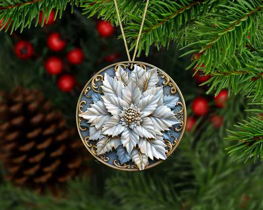 Frosted Pearl Poinsettia Christmas Ornament