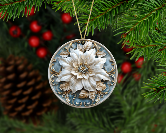Antique Snowy Poinsettia Christmas Ornament