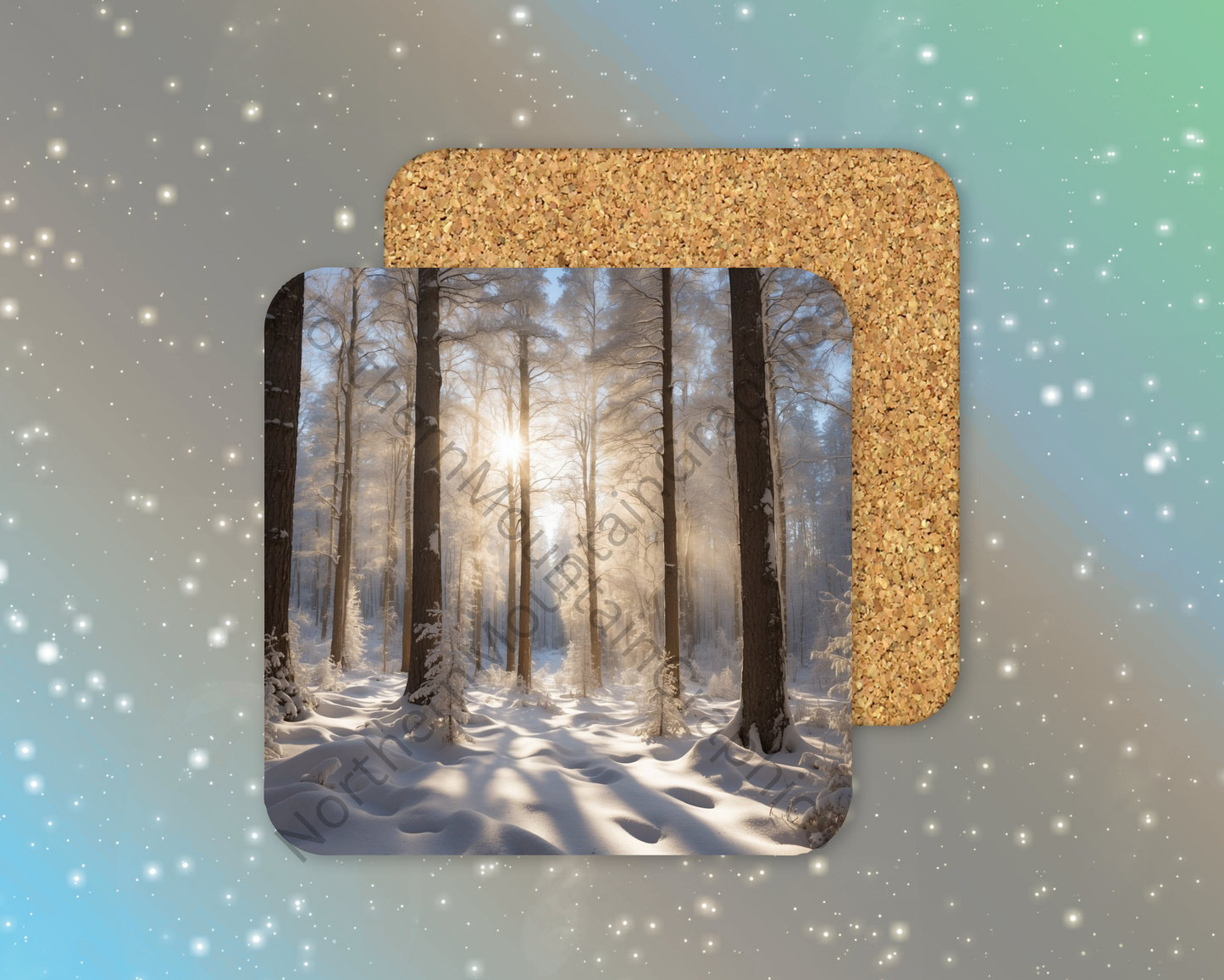 Frostlight Forest Winter Square Coaster
