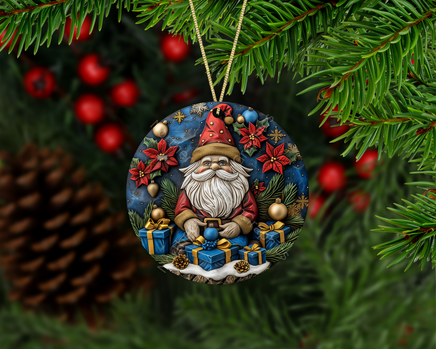Classic Santa With Gifts Christmas Ornament