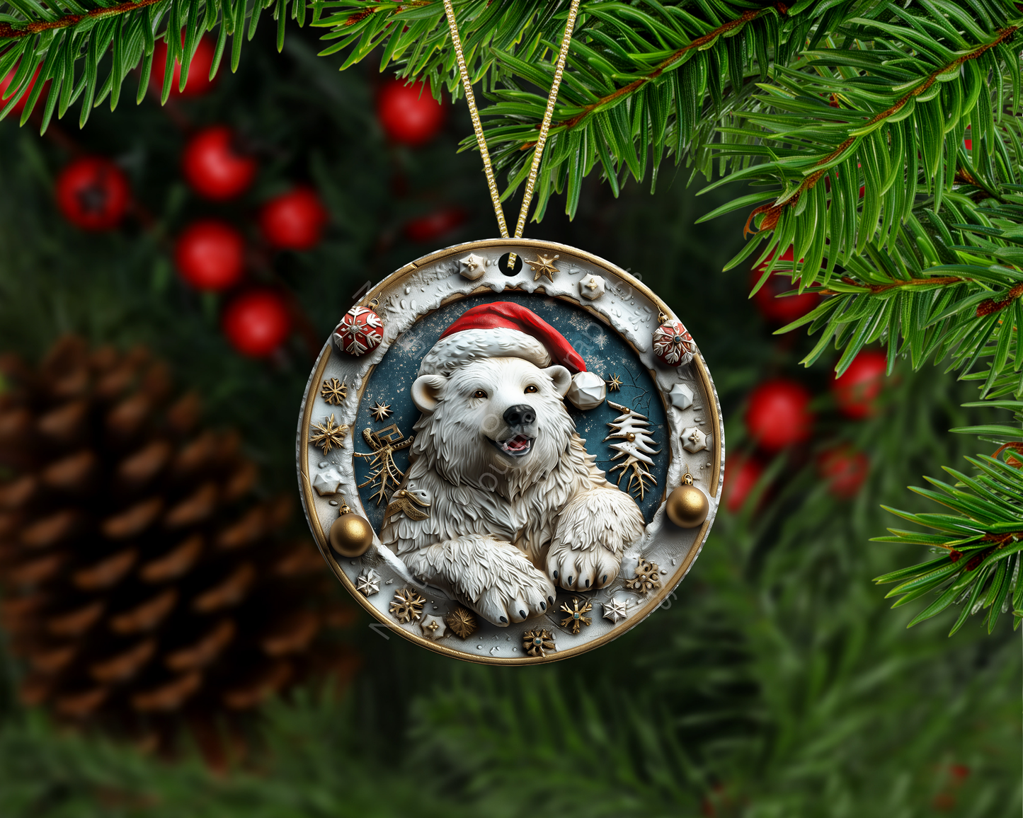 Happy Polar Bear With Snowflakes Christmas Ornament
