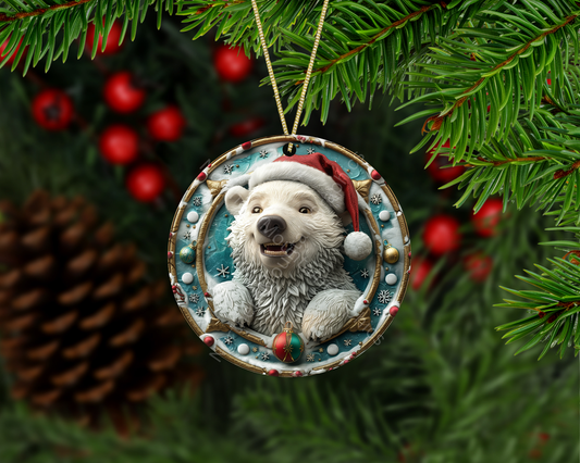 Jolly Polar Bear Peeking Christmas Ornament