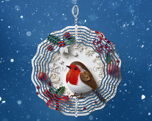 Winter Robin Wreath Wind Spinner