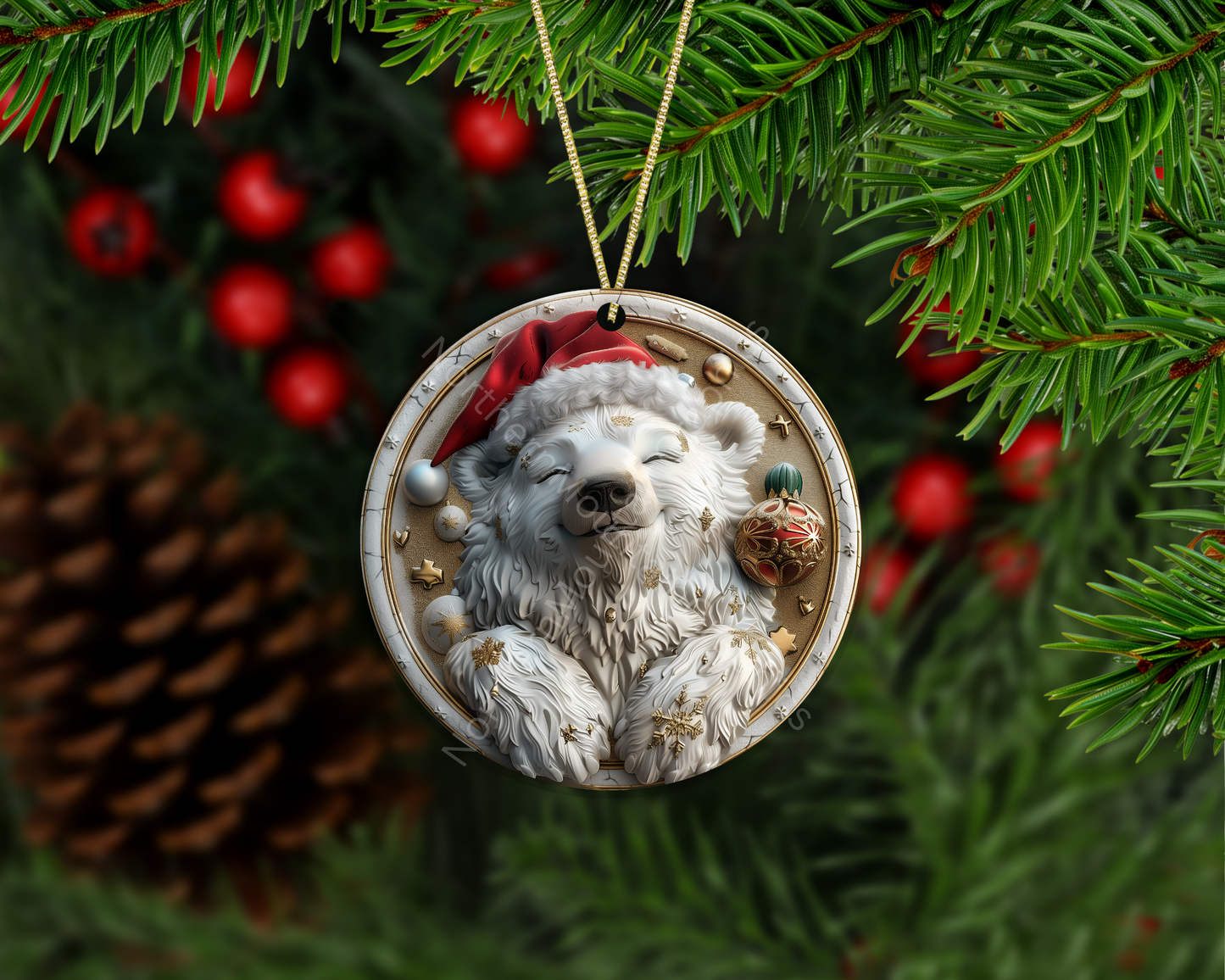 Sleepy Christmas Polar Bear Christmas Ornament