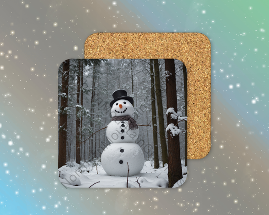 Classic Snowman in the Woods Winter Square Coaster