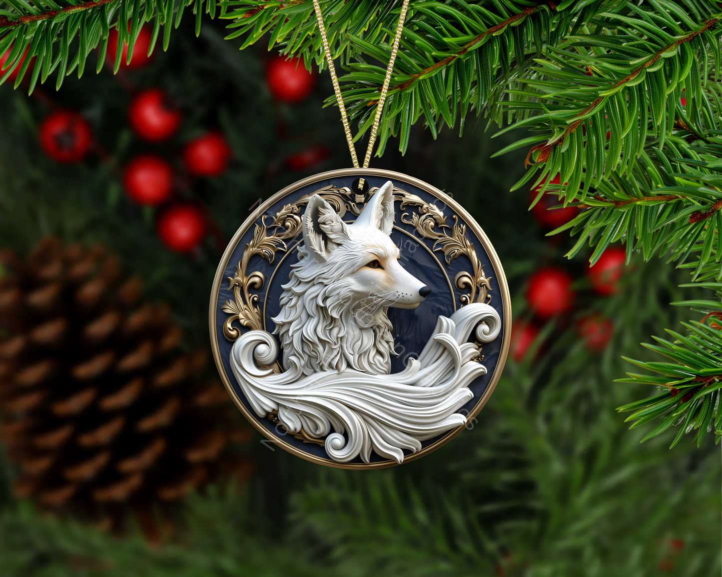 Regal Arctic Fox Christmas Ornament