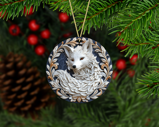 Winter Arctic Fox Christmas Ornament