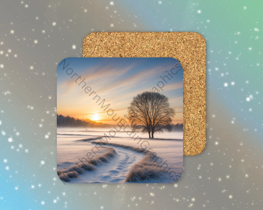 Golden Frost Morning Winter Square Coaster