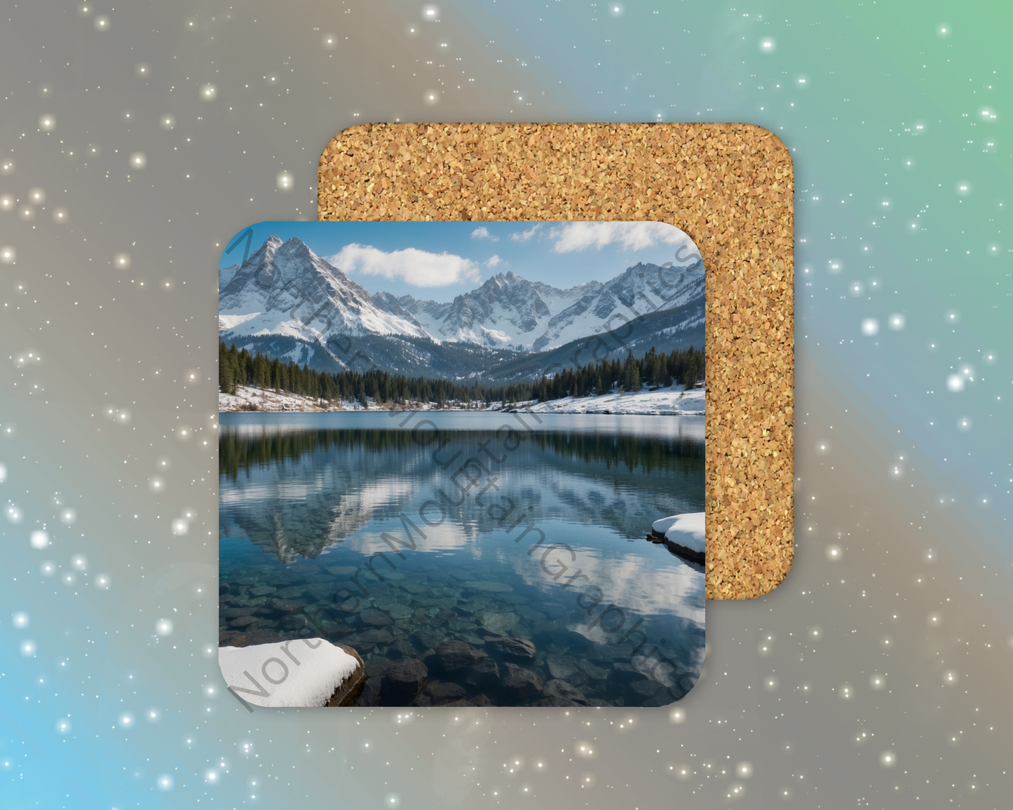 Crystal Mirror Lake Winter Square Coaster