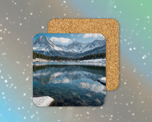 Crystal Mirror Lake Winter Square Coaster