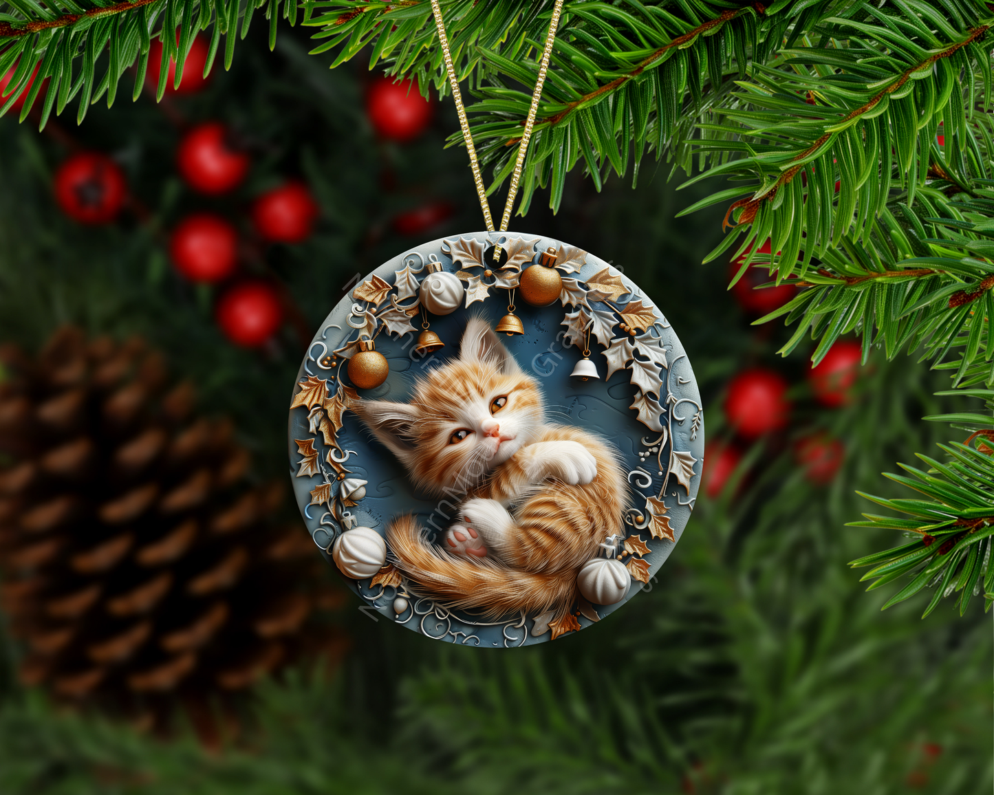 Ginger Kitten Christmas Ornament