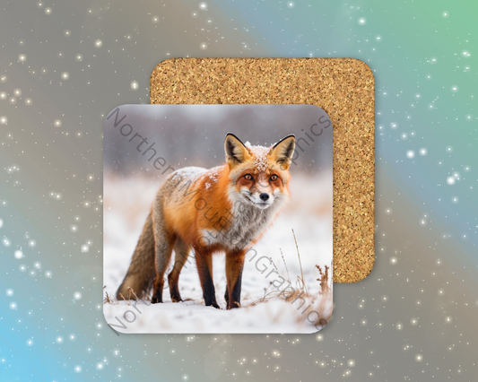 Glistening Amber Fox Winter Square Coaster