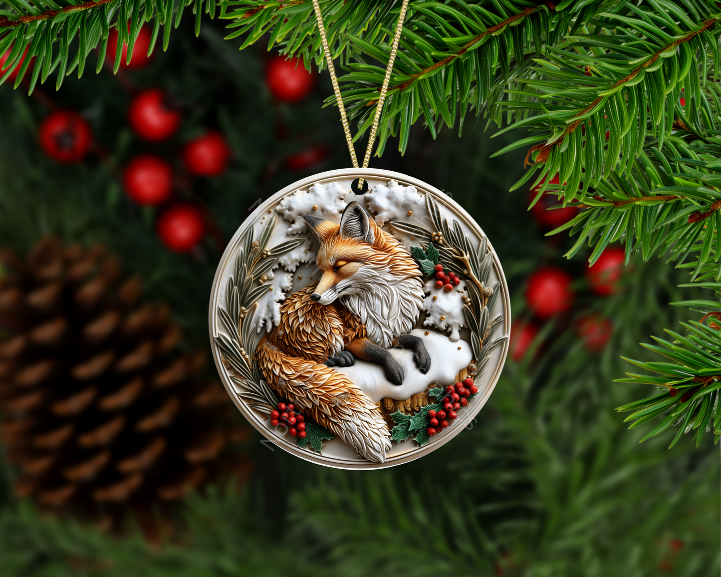 Sleeping Fox Christmas Ornament