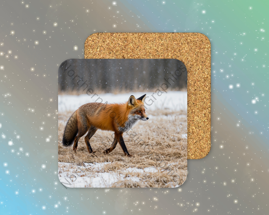 Fox on the Frosted Plains Winter Square Coaster