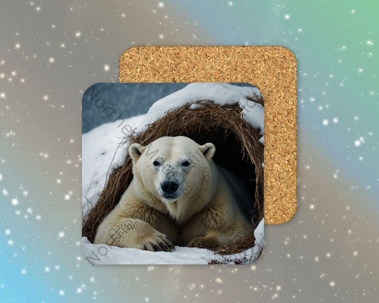 Polar Bear in Snow Nest Winter Square Coaster