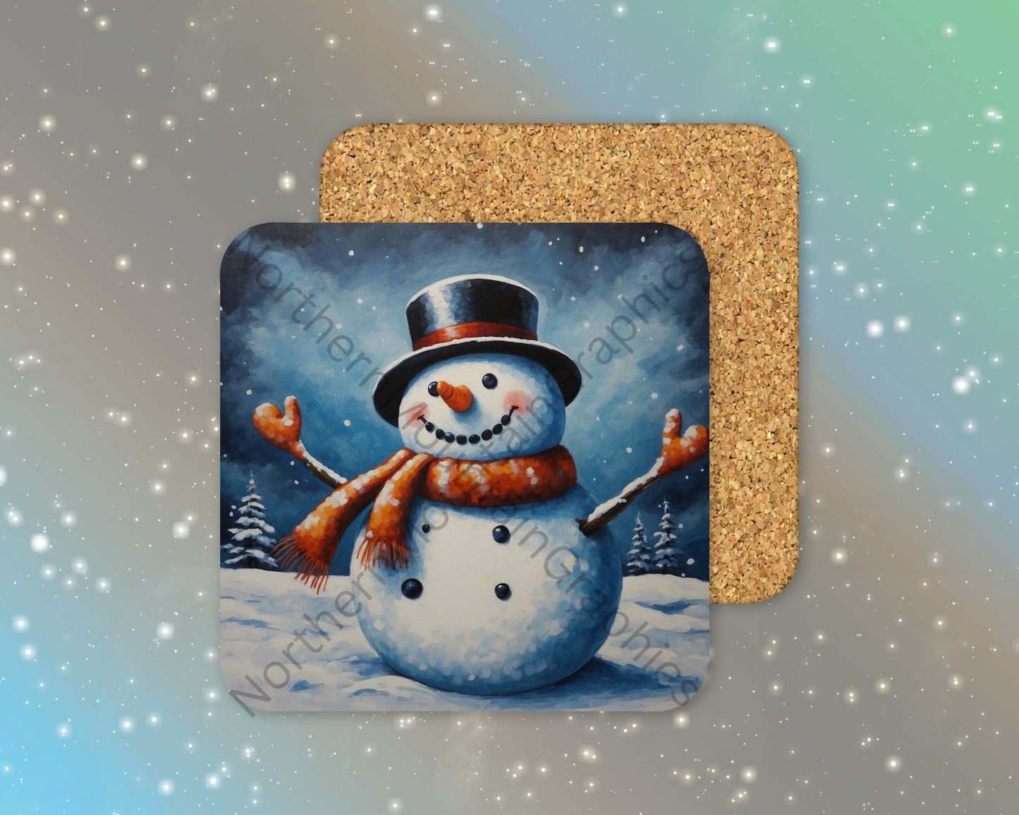 Happy Snowman With Red Scarf Winter Square Coaster