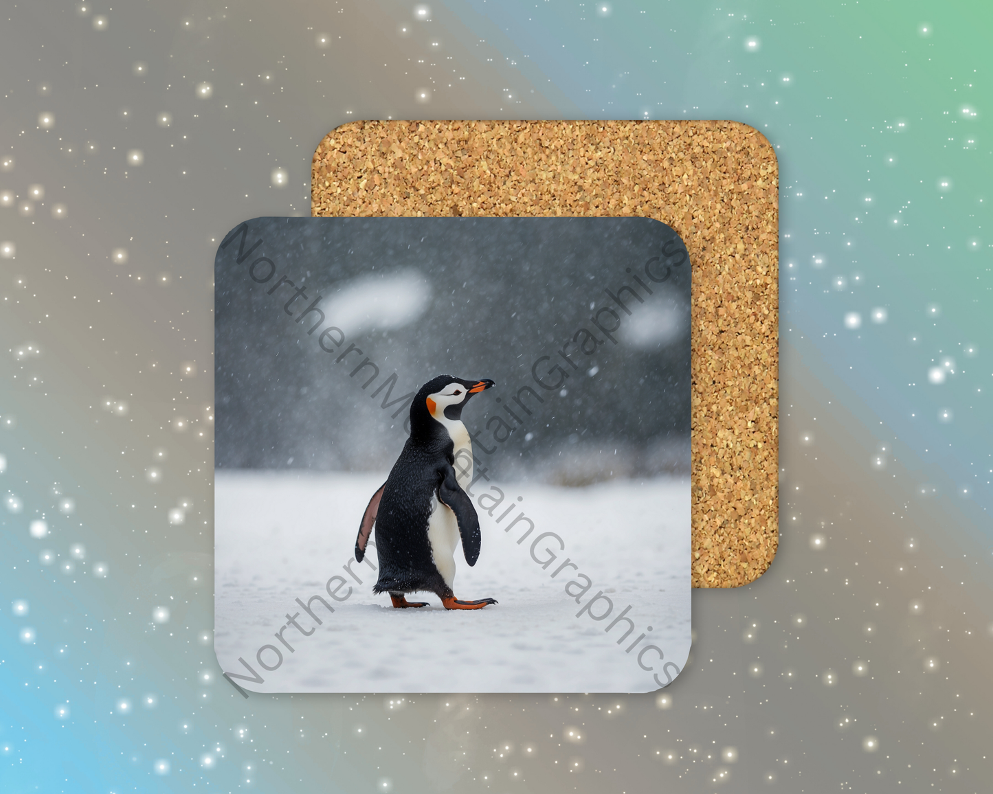 Gentoo Penguin Stroll Winter Square Coaster