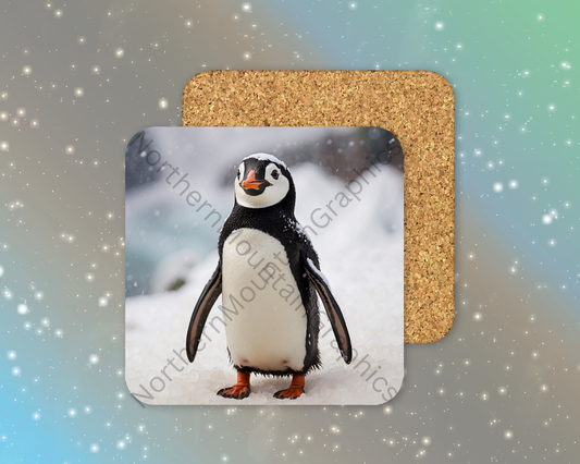 Playful Gentoo Penguin Winter Square Coaster