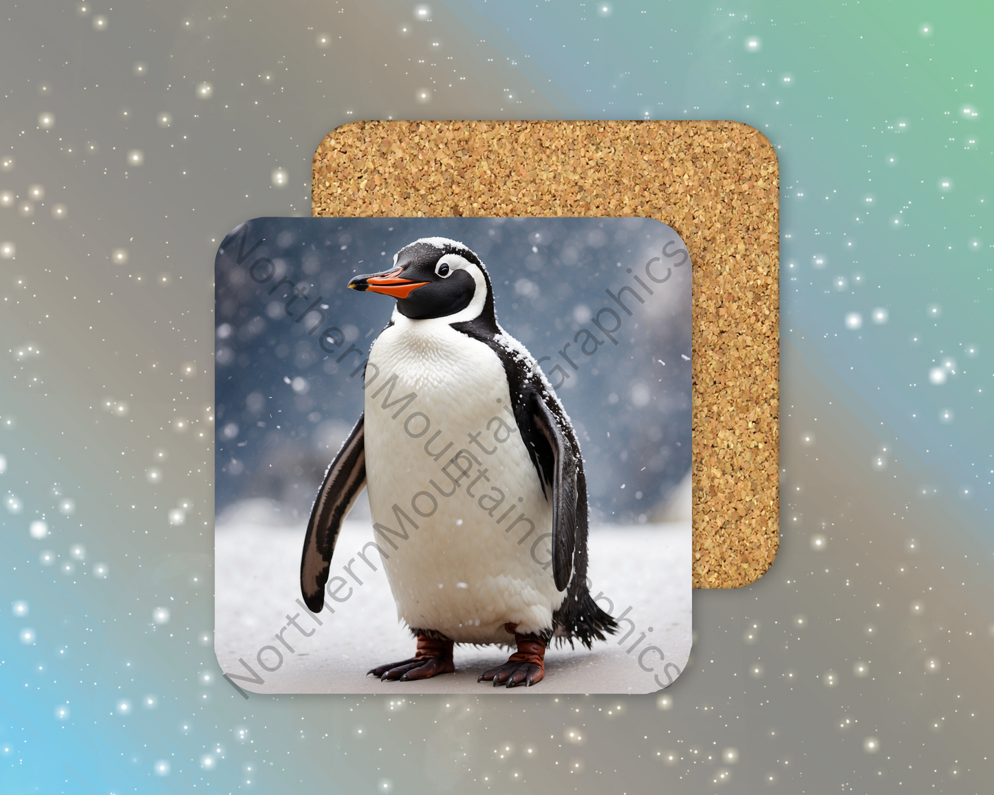 Gentoo Penguin in the Flurry Winter Square Coaster
