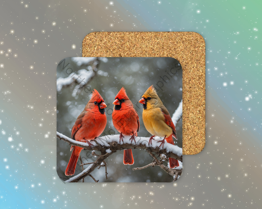 Cardinal Companions Winter Square Coaster