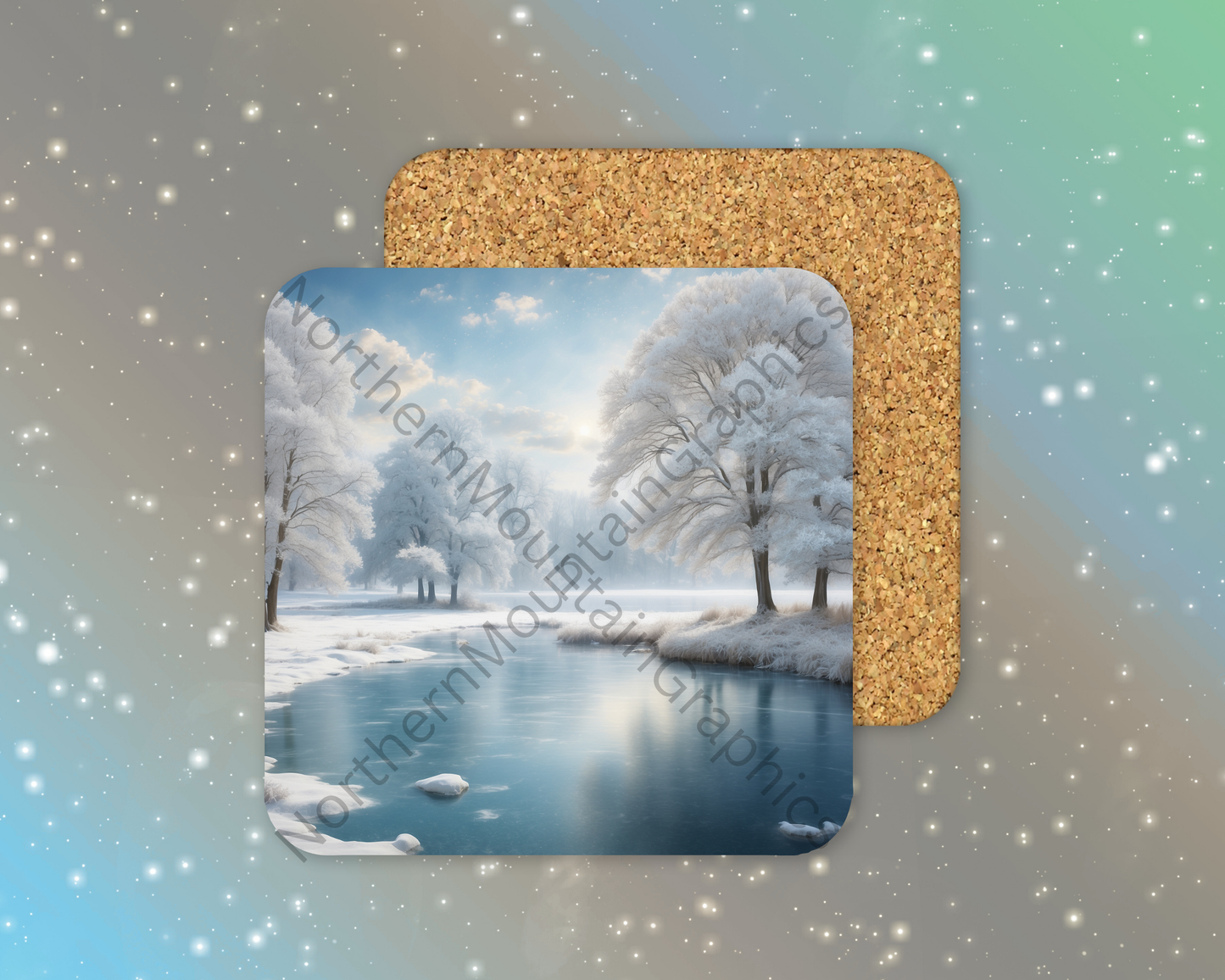 Frozen River Dreams Winter Square Coaster