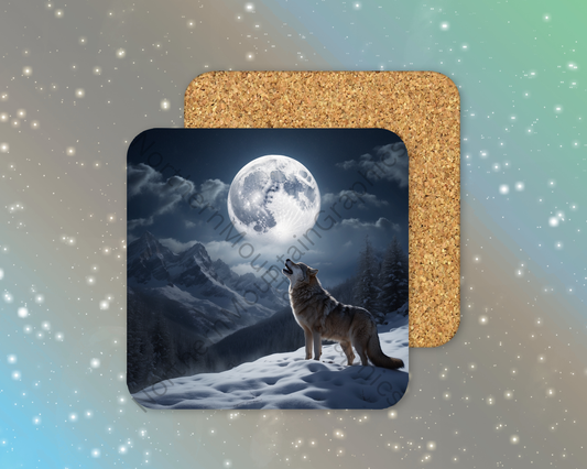 Howl of the Moon Wolf Winter Square Coaster