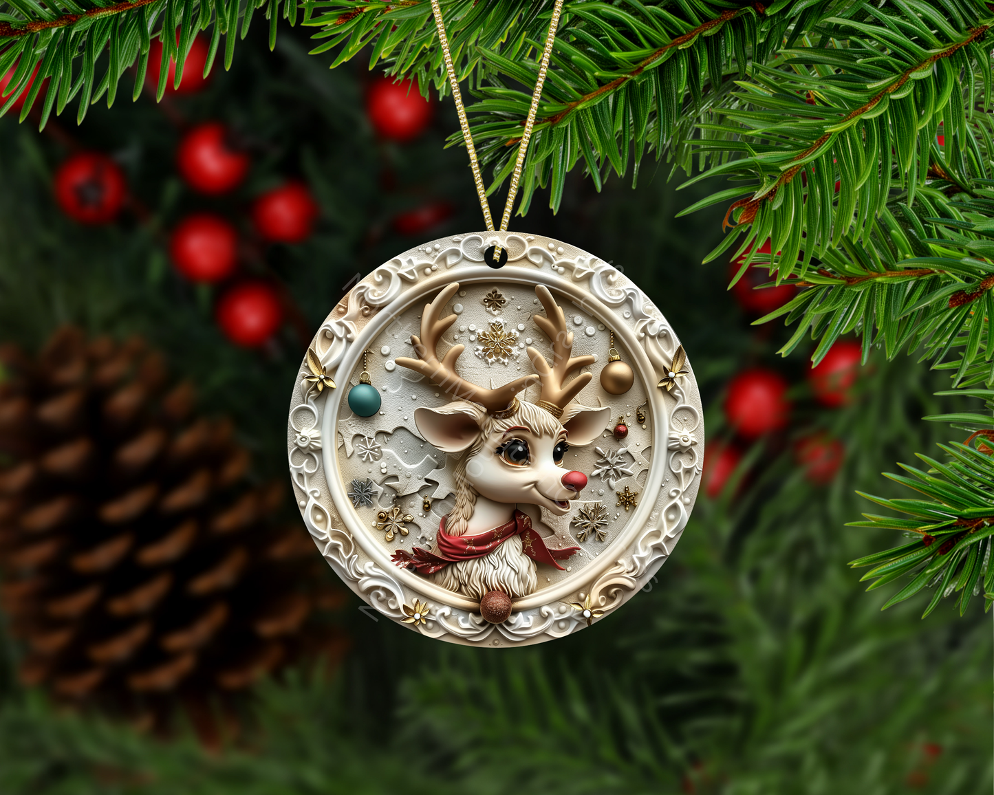 Reindeer with Gold Antlers Christmas Ornament