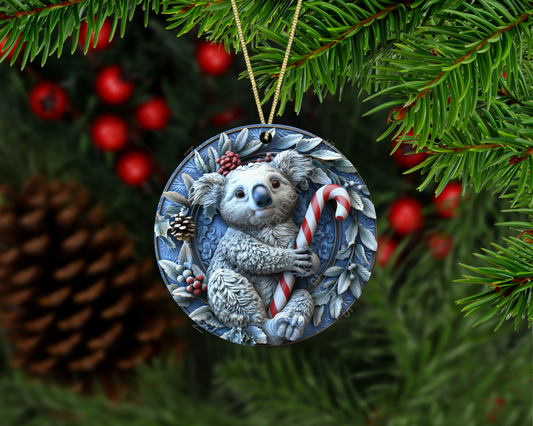 Koala Bear Holding Candy Cane Christmas Ornament