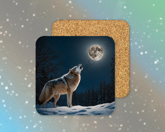 Midnight Wolf Winter Square Coaster