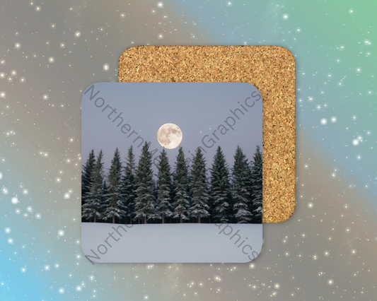 Moonrise Over the Pines Winter Square Coaster