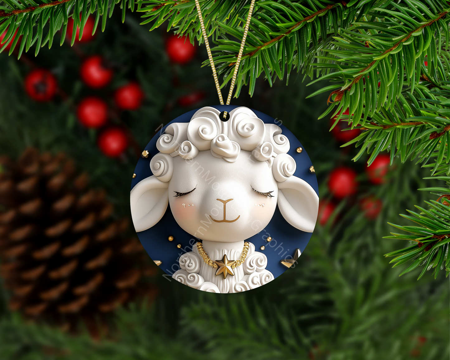 Sleeping Lamb with Stars Christmas Ornament